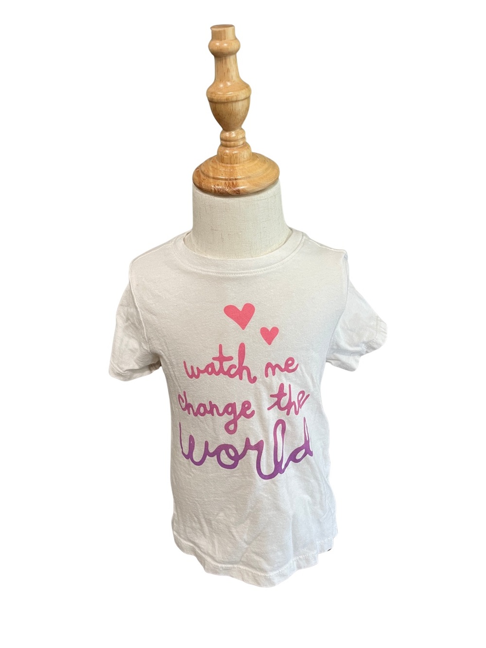 Kids White Tee with Pink & Purple 'Watch Me Change the World' Graphic